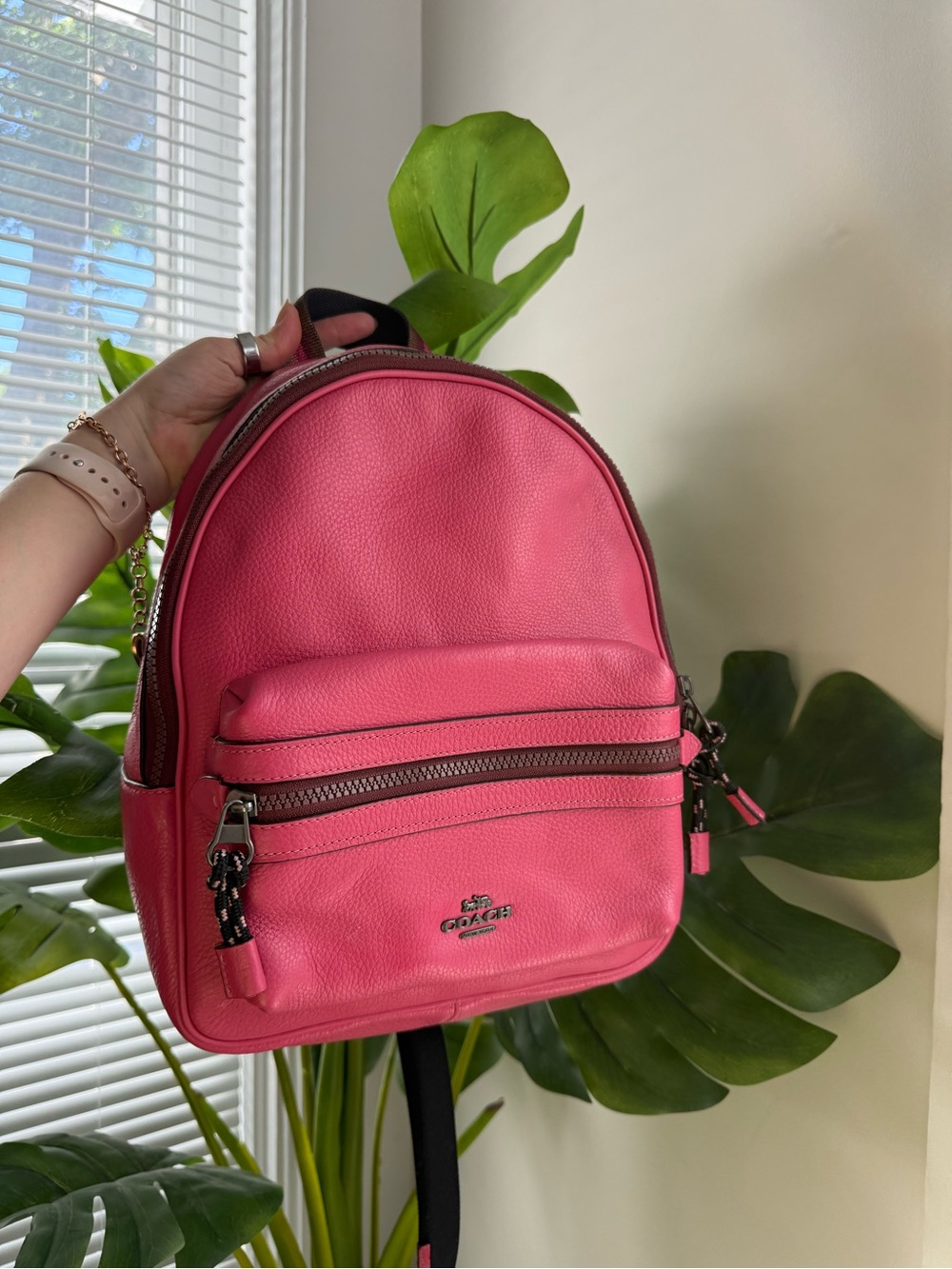 Coach Pebbled Leather Mini Backpack - Hot Pink